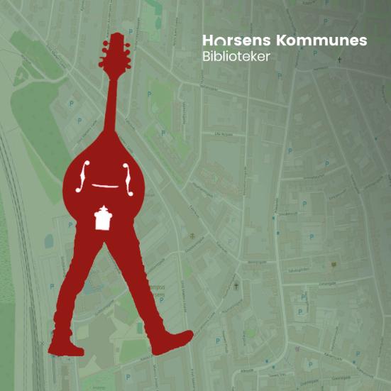 Et bykort over Horsens og en rød mandolin med ben 