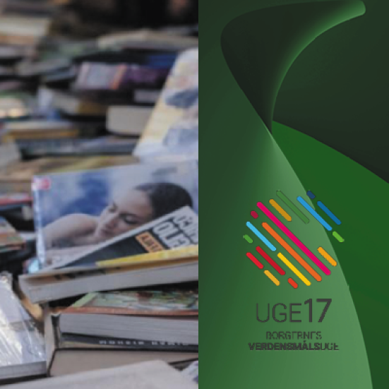 En bunke bøger og uge 17-logo