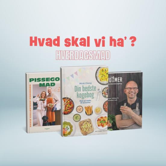 Billeder af forsider af bøger om hverdagsmad