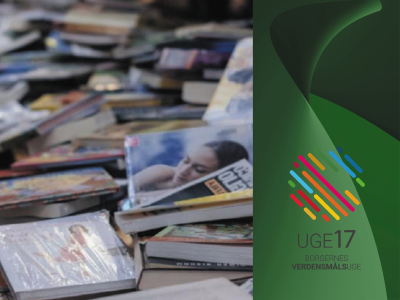 En bunke bøger og uge 17-logo