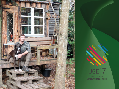 Tinyhouse, mand og hund og Uge 17-logo