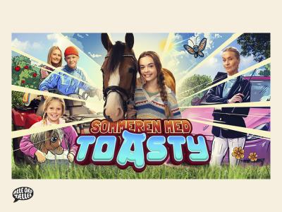 Filmbilleder fra Toasty med sommerbaggrund, børn og hest i fokus